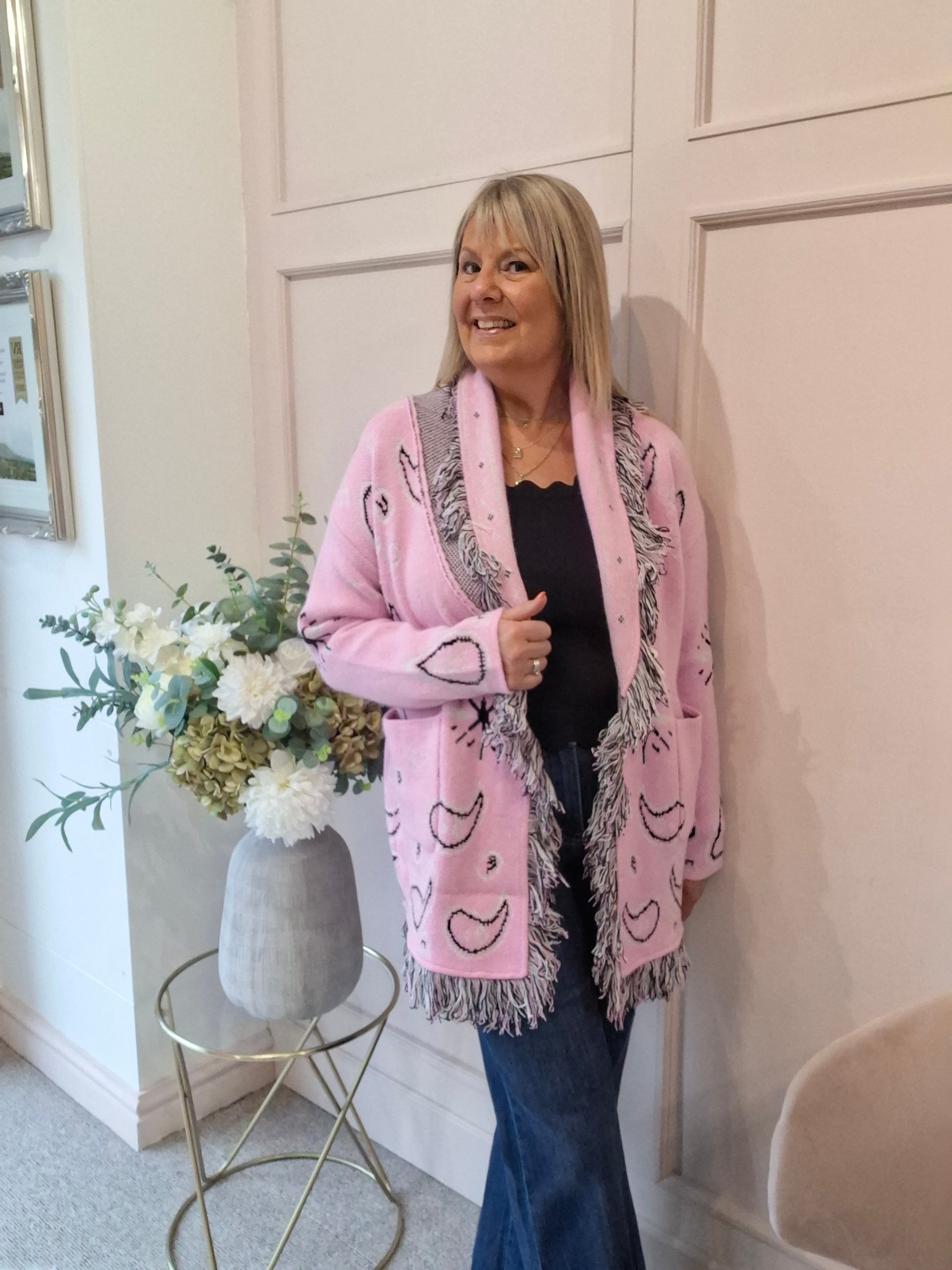 Fringe Detailing Wrap Tie Cardi/Jacket - Candy Pink