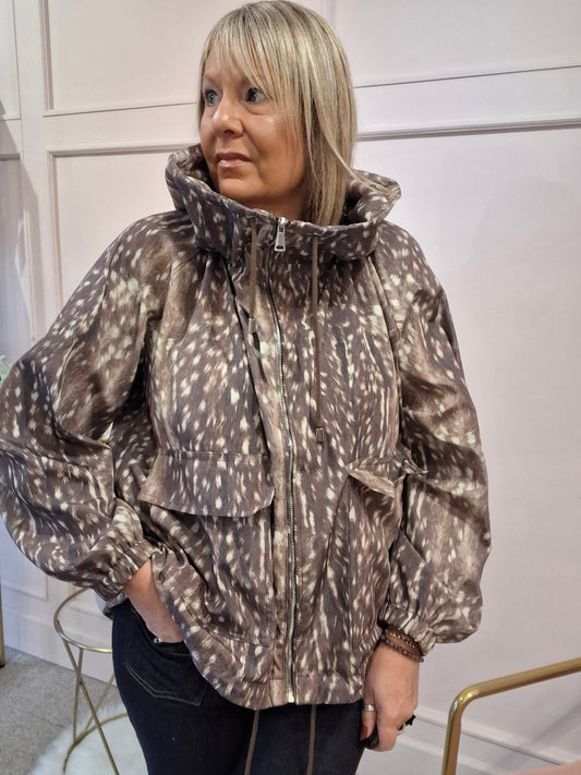 Deer Hooded Mac Jacket - Brown/Cream - Wardrobe By Simone