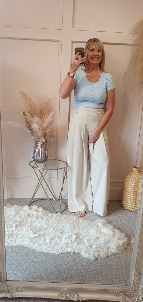 Pleated Front Wide Pant - Cream - Wardrobe By Simone