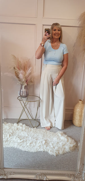 Pleated Front Wide Pant - Cream - Wardrobe By Simone