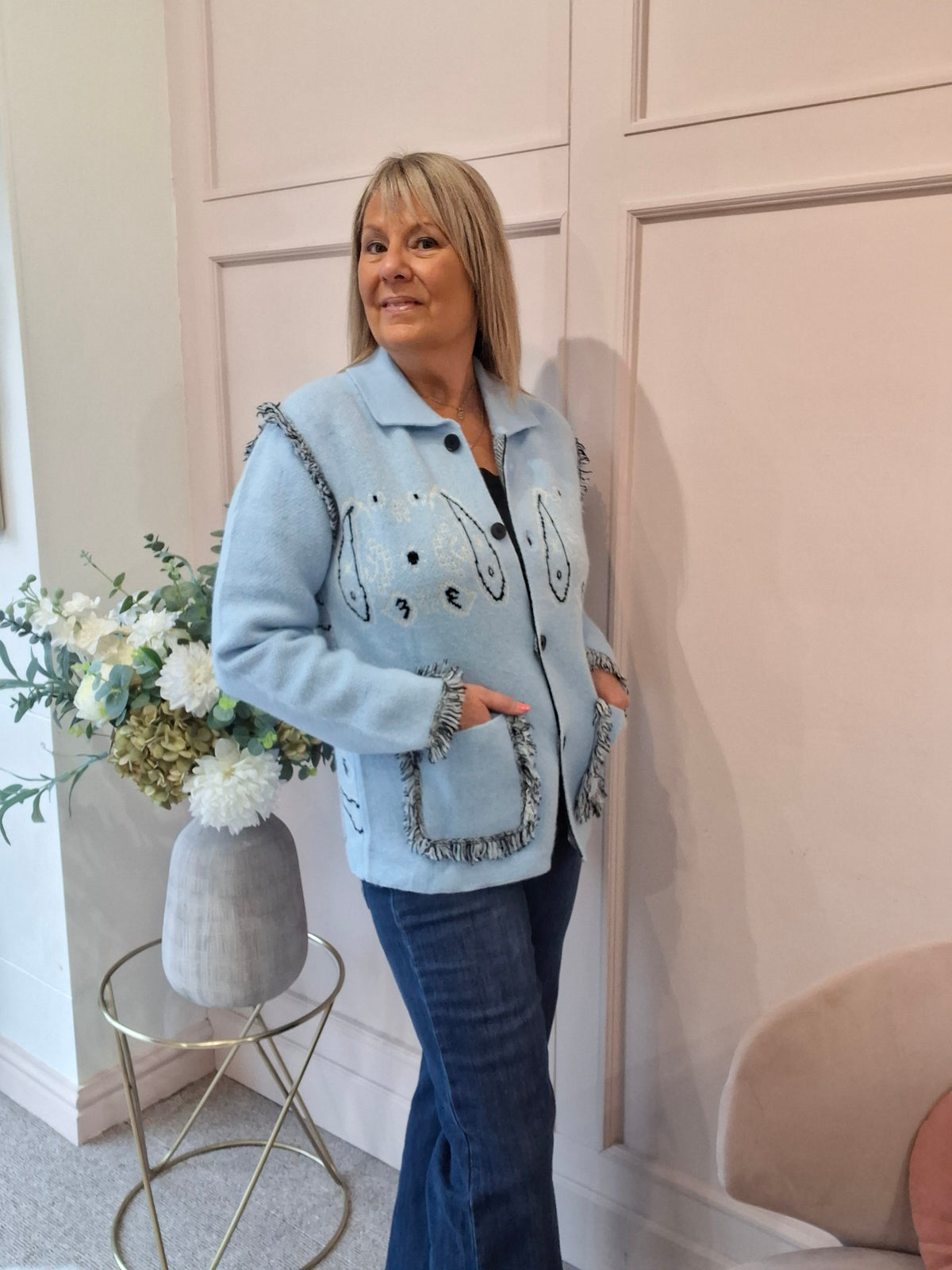 Fringe Detailing Cardi/Jacket - Powder Blue