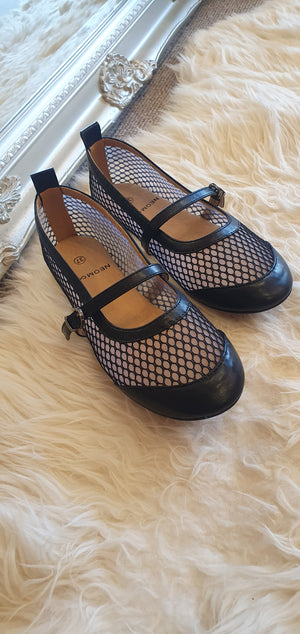Mary Jane Mesh Flat Shoe - Black