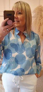 Abstract Circles Top - Powder Blue/White