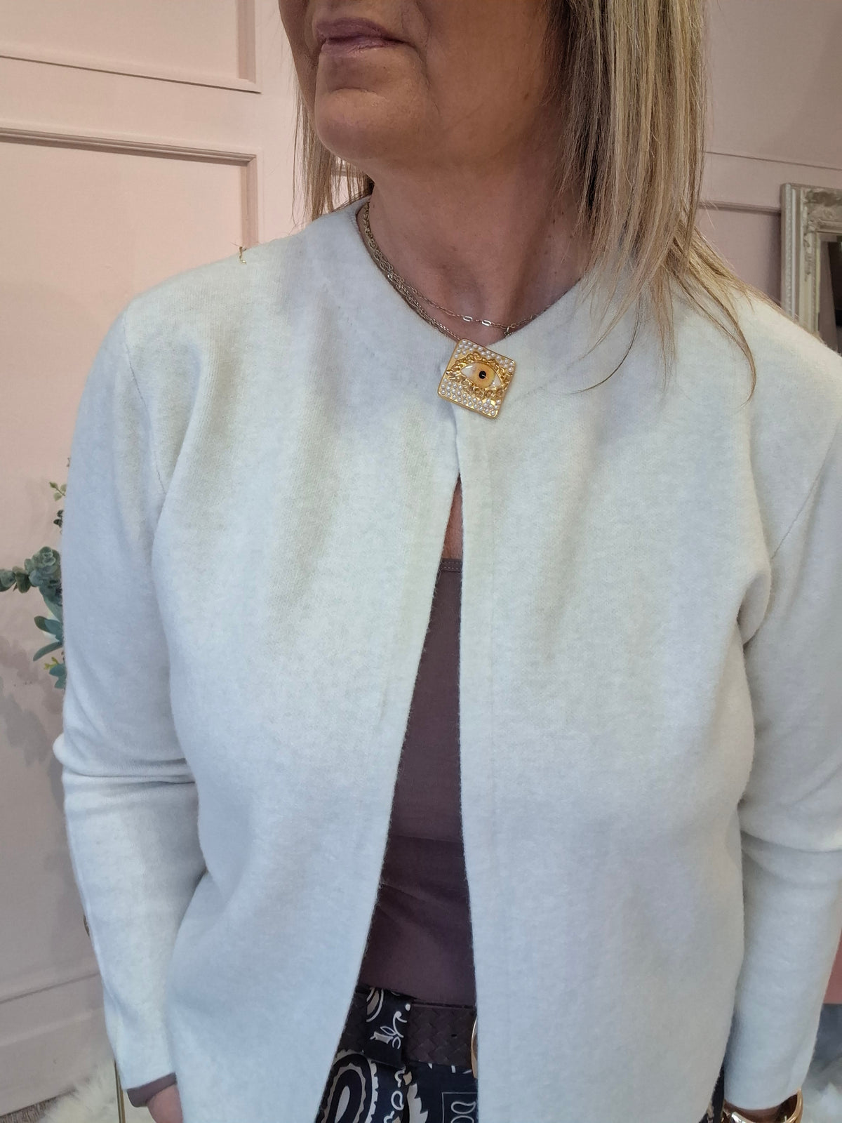 Eye Detail Cardigan - Cream