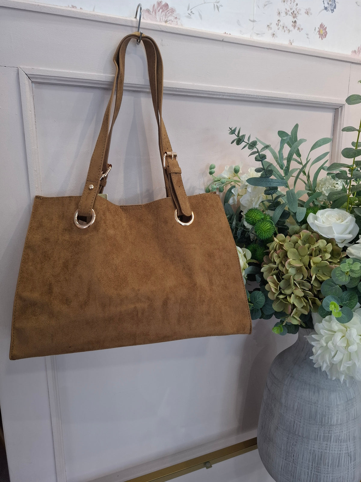 Suedette Buckle detail Shoulder Bag  - Toffee