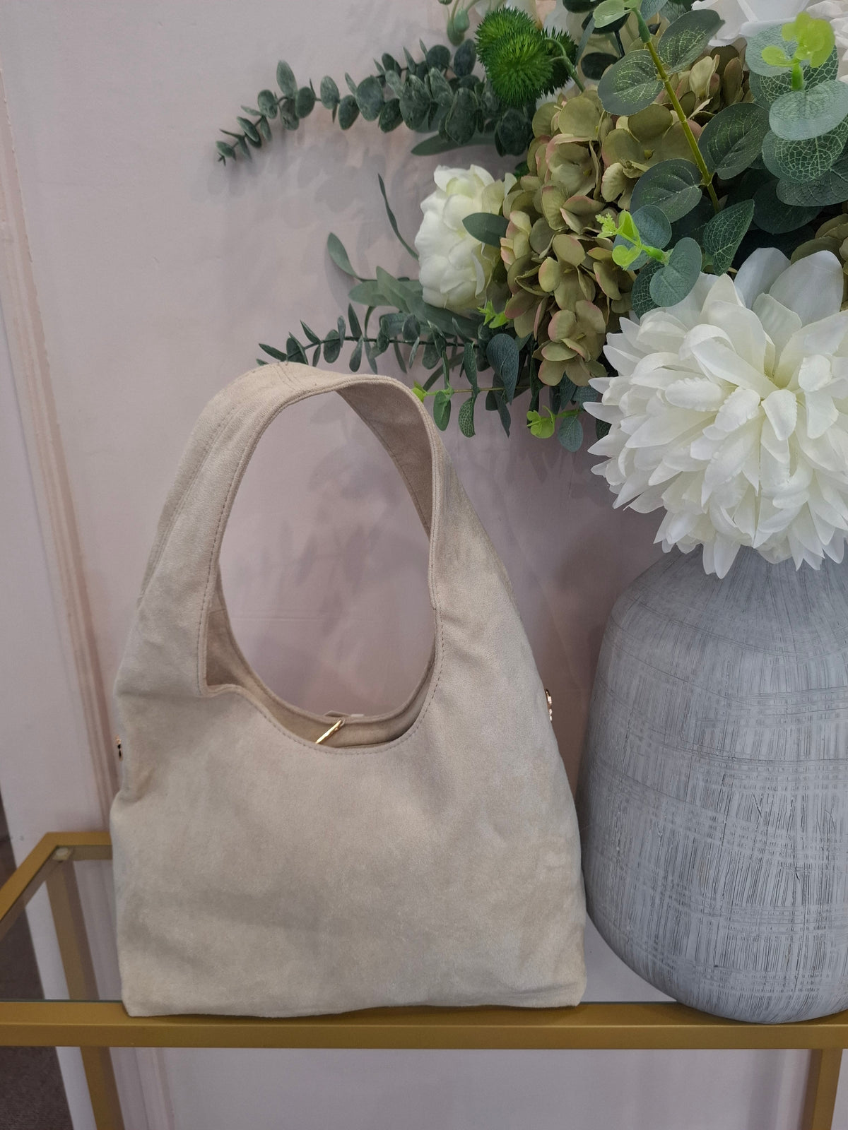 Suedette Shoulder Bag  - Cream