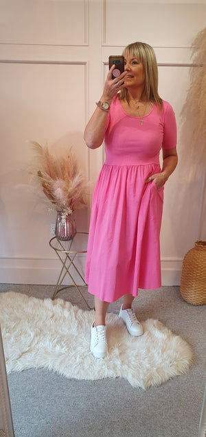 Capped Sleeve Dress - Pretty Pink - Wardrobe By Simone
