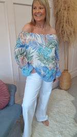 Floral Blossom Top - Blue/Cream