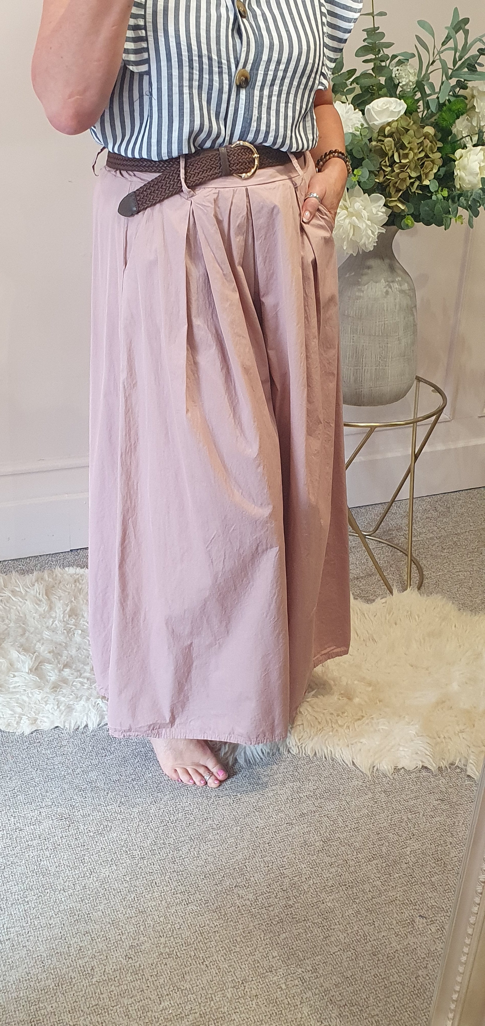 Belted Palazzo Wide Pant - Dusky Pink - Wardrobe By Simone