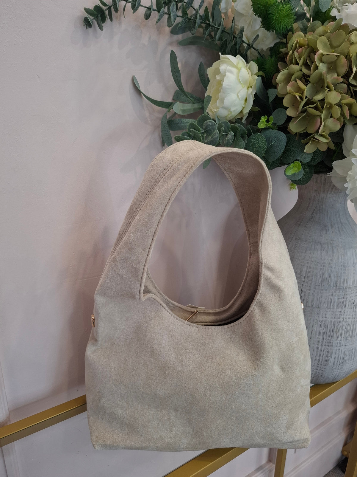 Suedette Shoulder Bag  - Cream