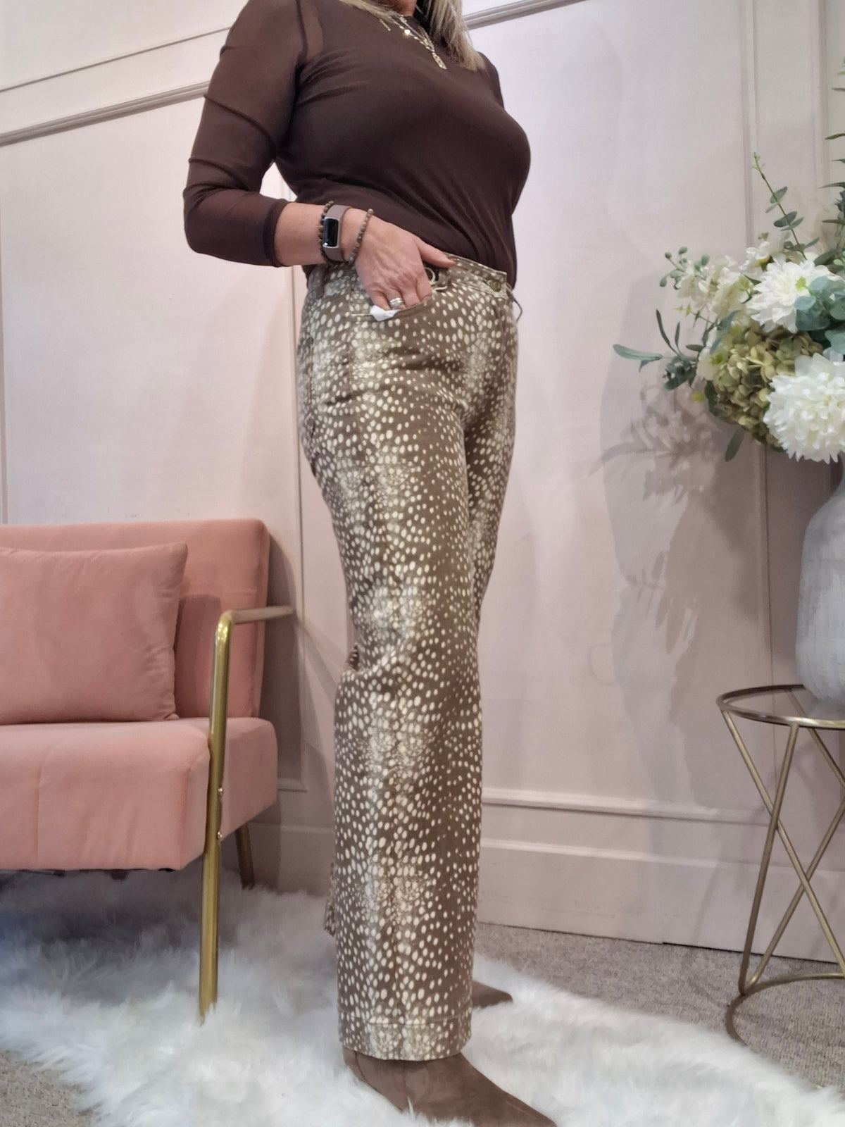 Trending Bambi Print Jeans - Beige/Cream