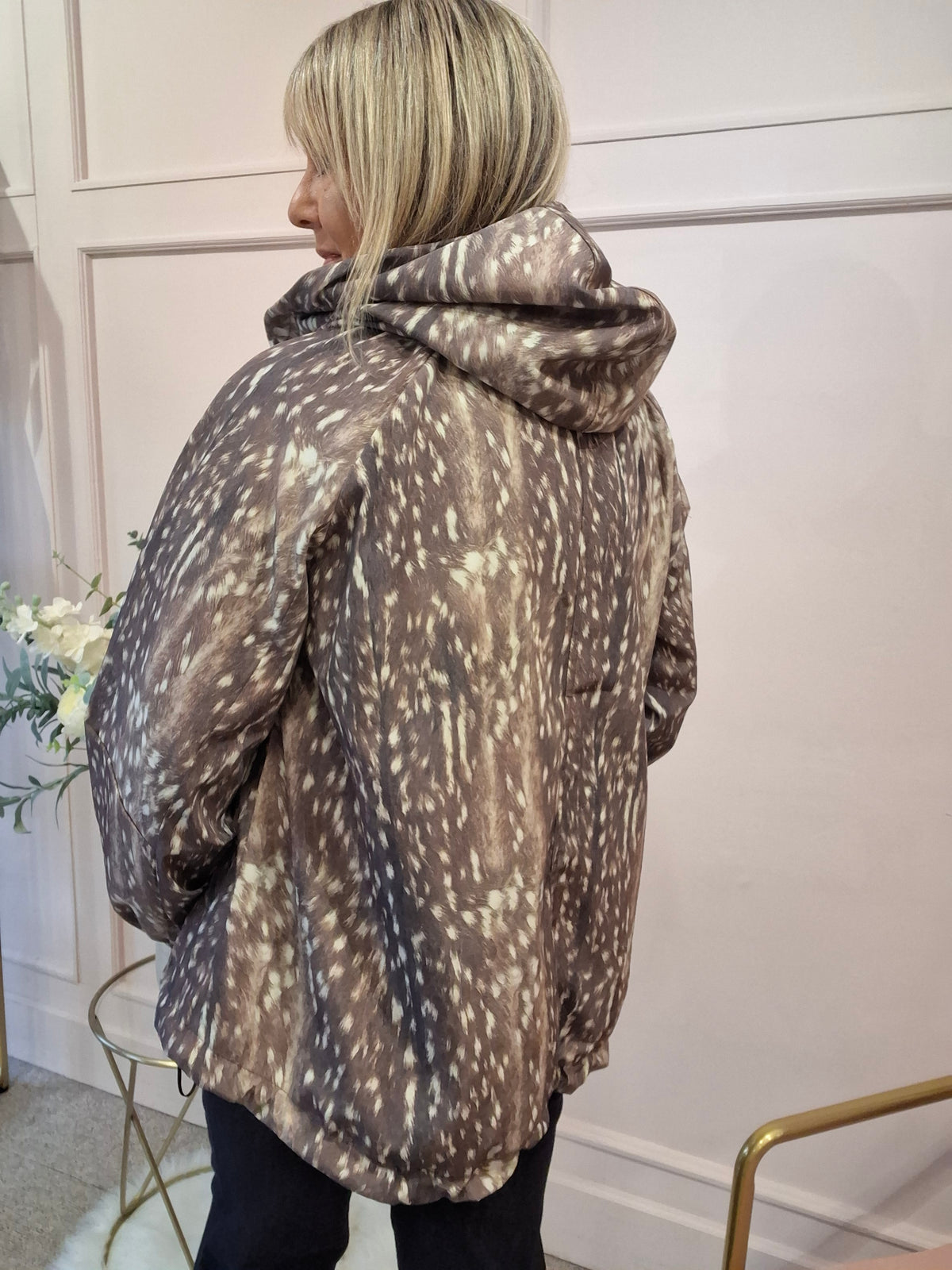 Deer Hooded Mac Jacket - Brown/Cream