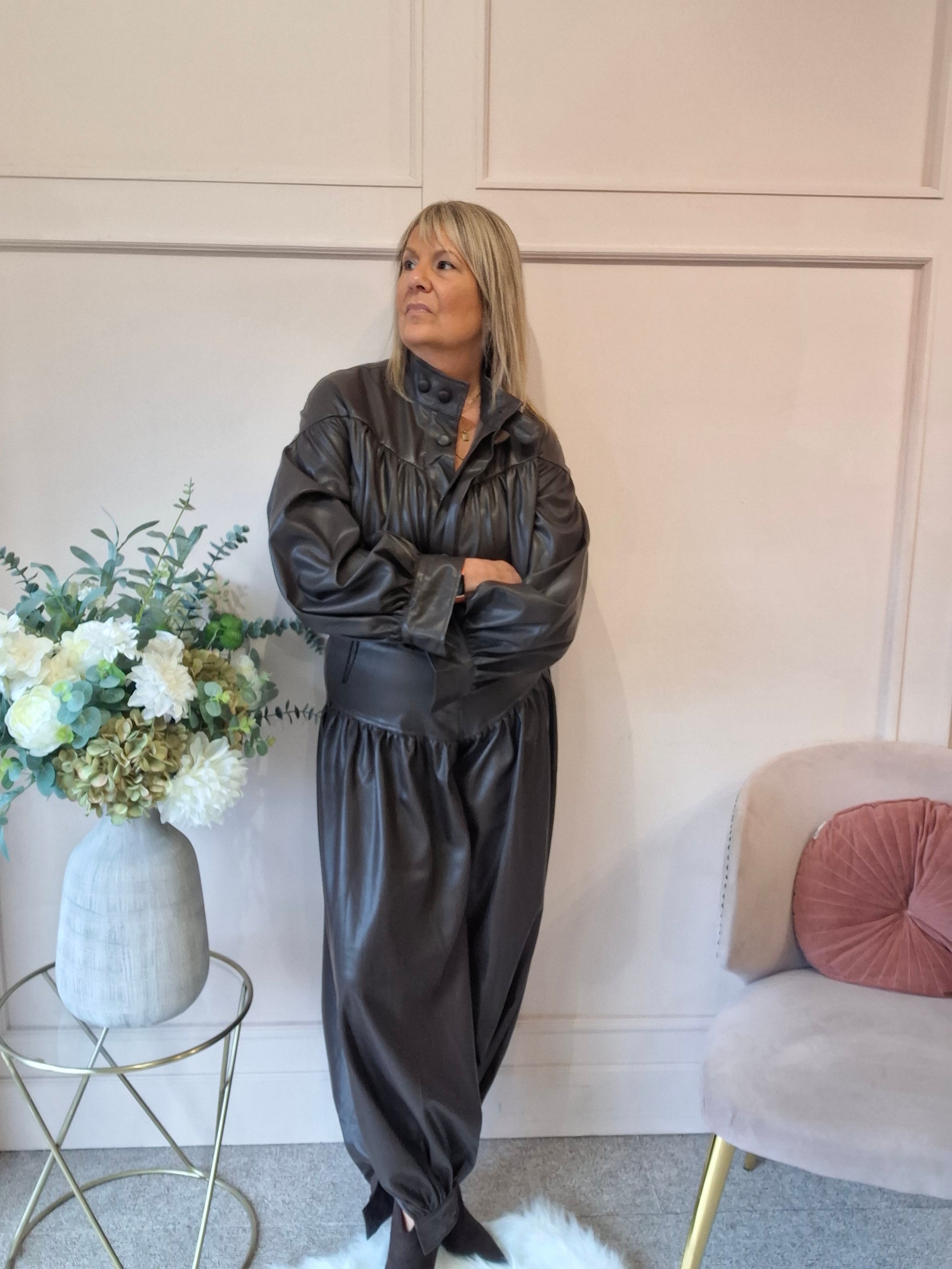 Quirky Faux Leather Jacket - Chocolate