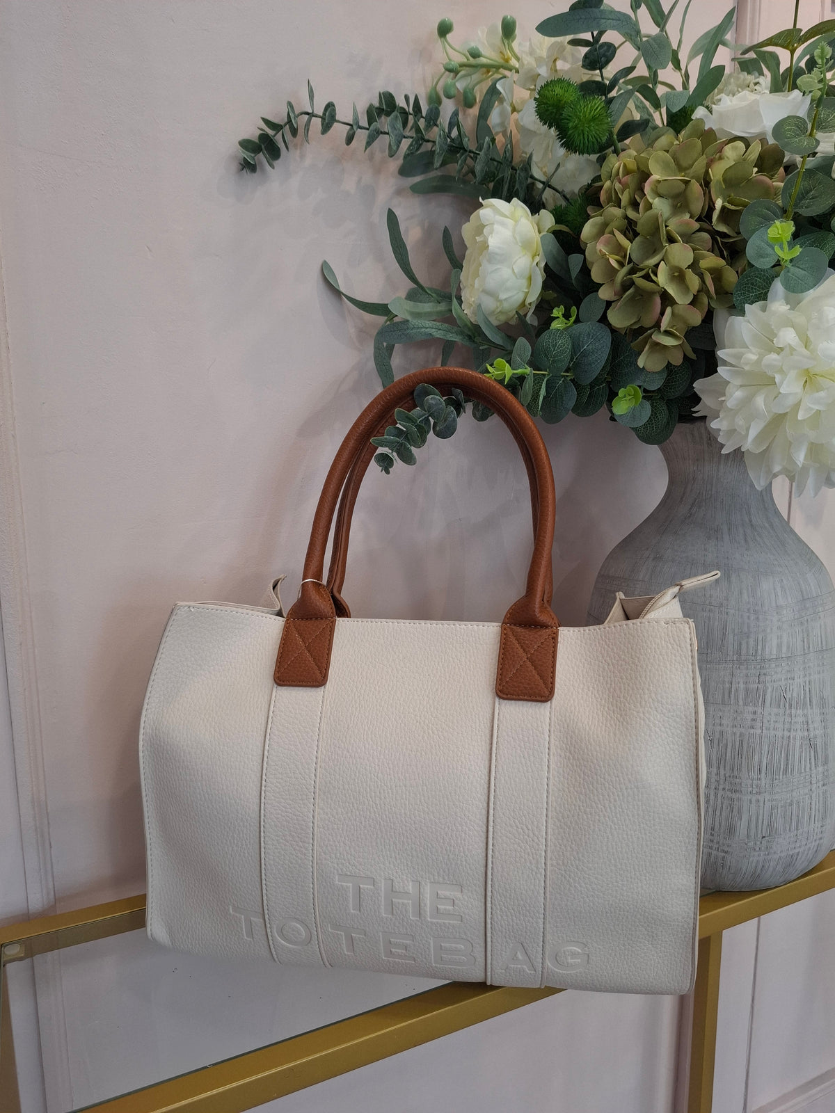 The TB Shopper Bag  - Cream/Tan