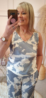 Cow Print Vest Top - Grey/Cream - Wardrobe By Simone