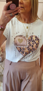 Pink/Gold Melting Heart T Shirt - White