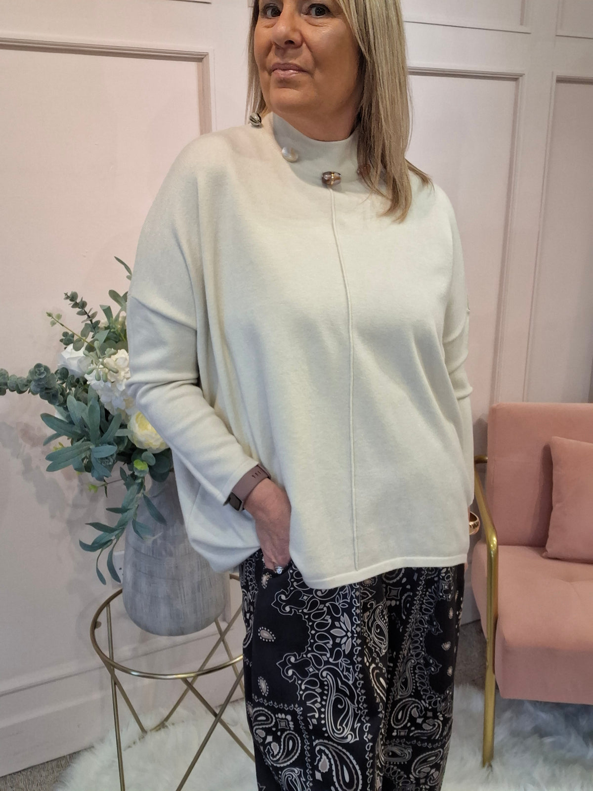 Bead Detail Jumper - Light Oatmeal