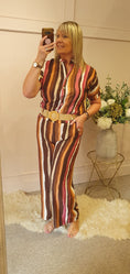 Load image into Gallery viewer, Multi Stripe Top & Pant Set - Brown/Mix - Wardrobe By Simone
