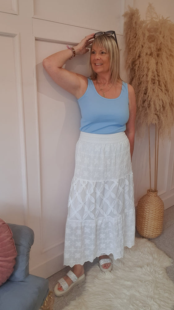 Gypsy Embroidered Maxi skirt - White