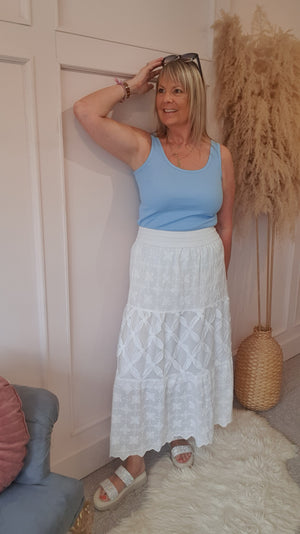 Gypsy Embroidered Maxi skirt - White