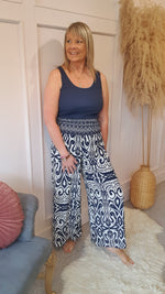Aztec Palazzo Pants - Navy/Cream
