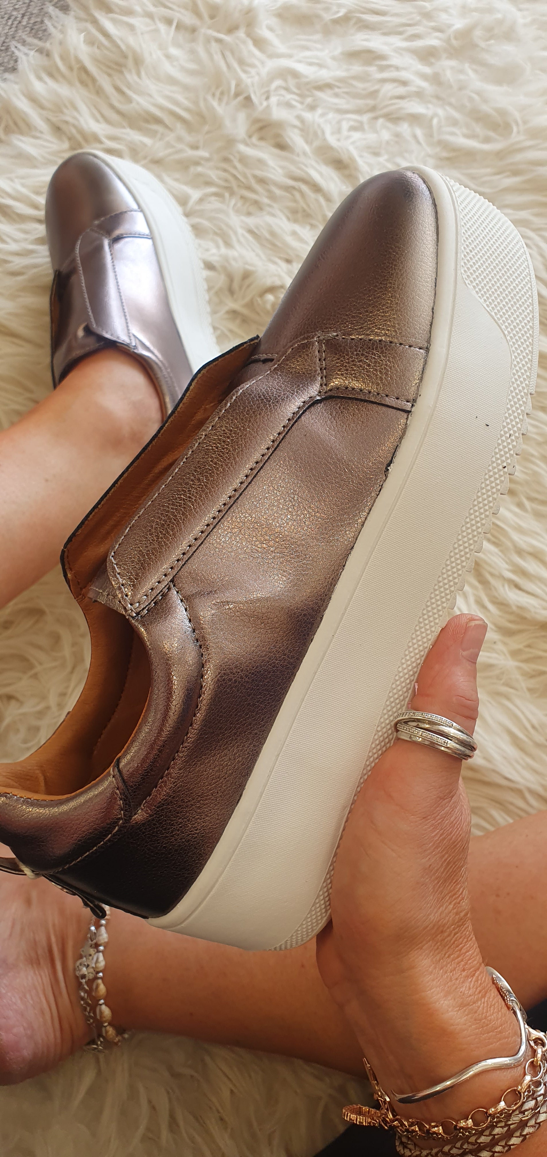 Laceless Platform Sole Trainer - Pewter - Wardrobe By Simone