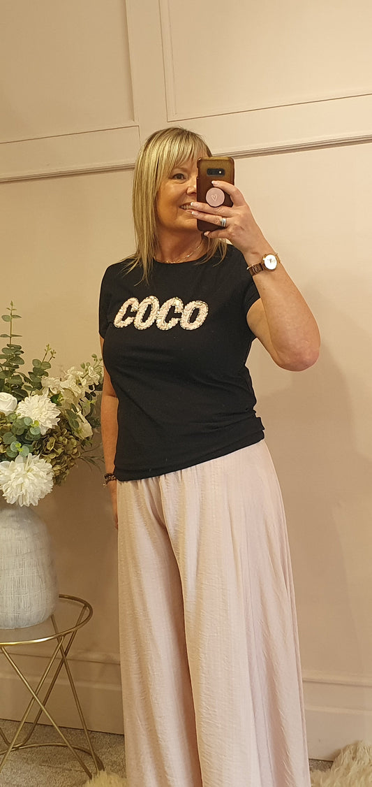 Coco Sparkle & Pearl T Shirt  - Black - Wardrobe By Simone