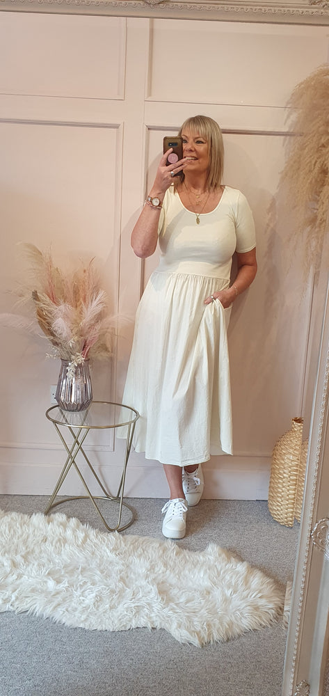 Capped Sleeve Dress - Cream - Wardrobe By Simone