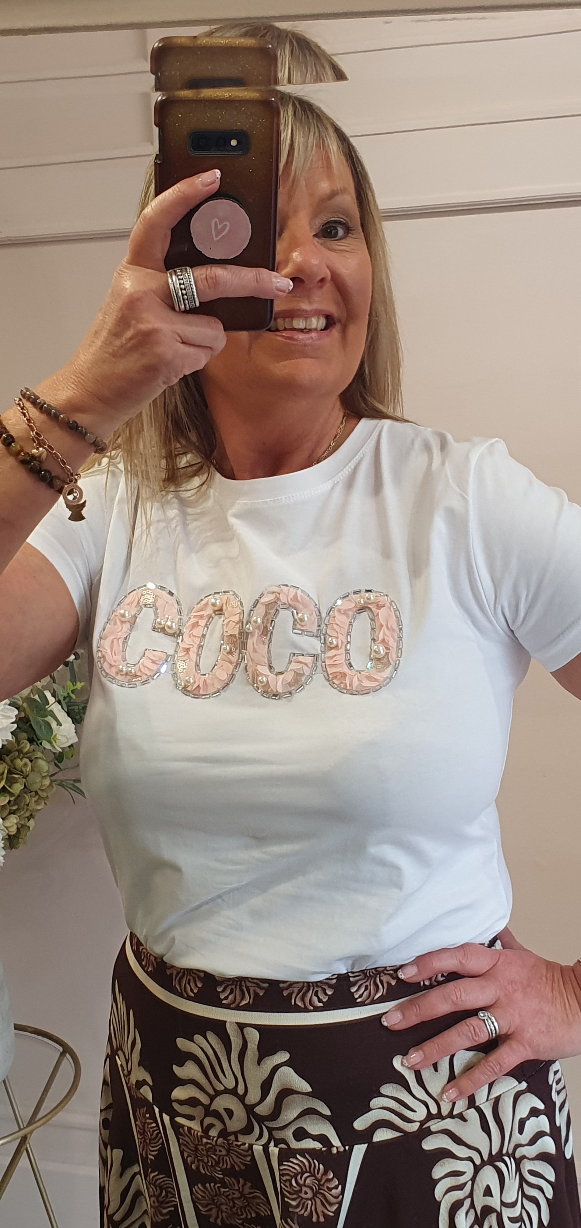 Coco Sparkle & Pearl T Shirt  - White - Wardrobe By Simone