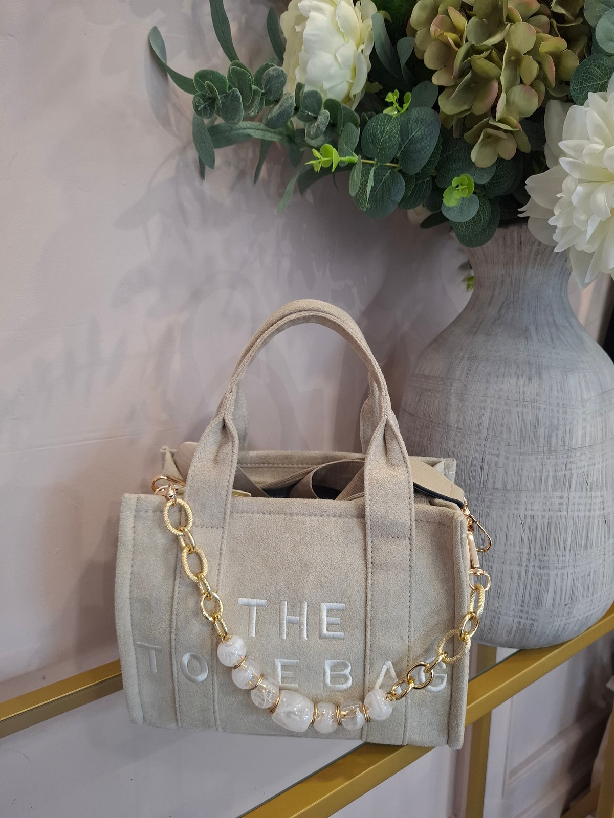 The TB With Chain & Bead Bag - Cream