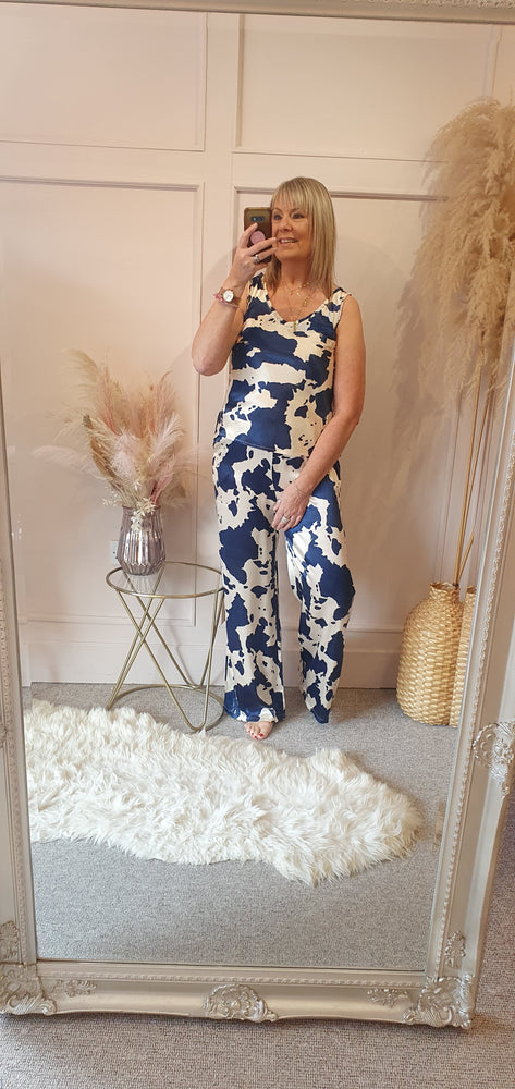 Cow Print Vest Top - Navy/Cream - Wardrobe By Simone