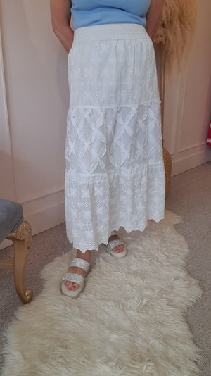Gypsy Embroidered Maxi skirt - White