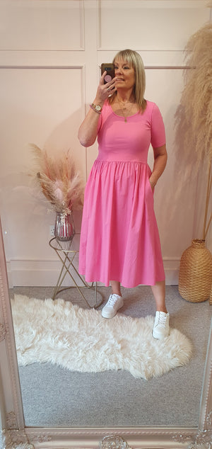 Capped Sleeve Dress - Pretty Pink - Wardrobe By Simone
