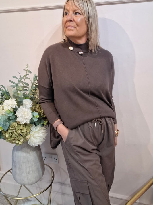 Bead Detail Jumper - Dark Brown - Wardrobe By Simone