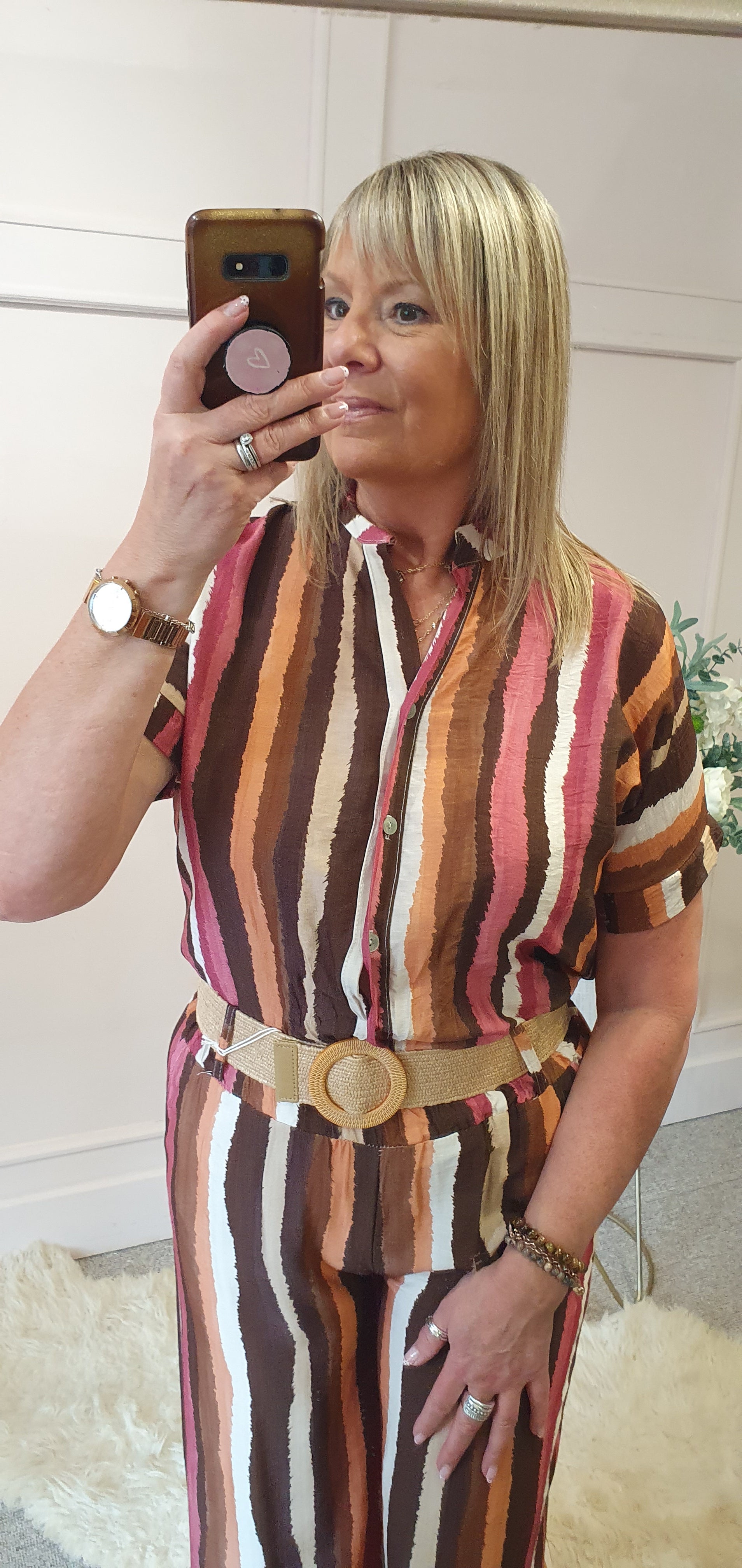 Multi Stripe Top & Pant Set - Brown/Mix - Wardrobe By Simone