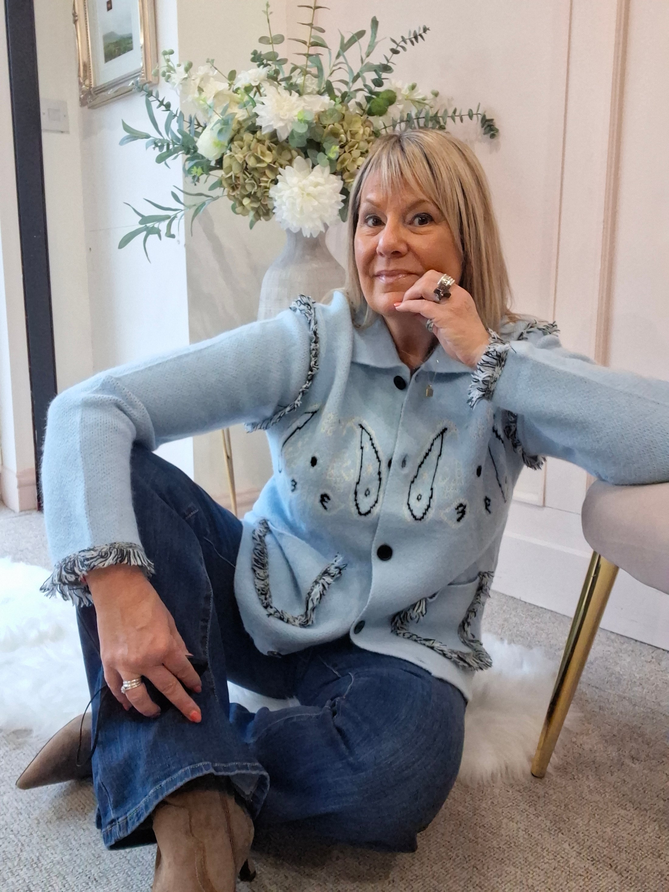 Fringe Detailing Cardi/Jacket - Powder Blue