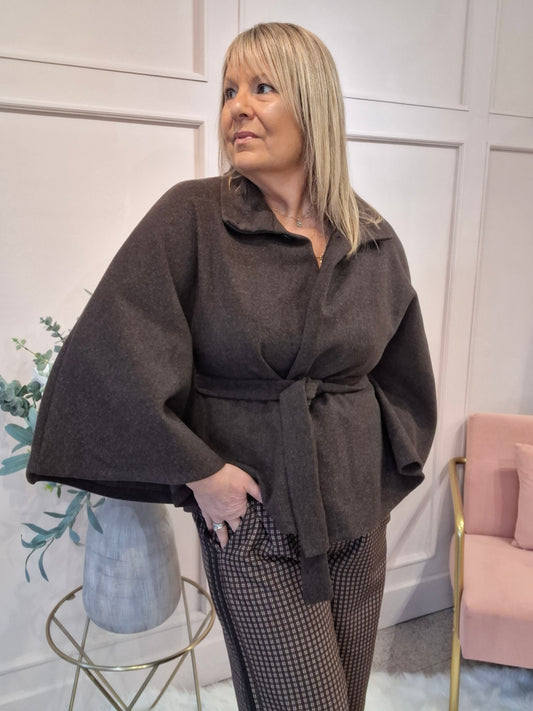 Cape  Jacket - Brown - Wardrobe By Simone