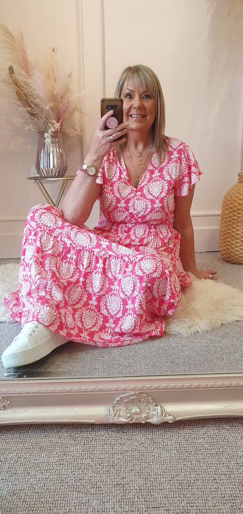Fleur Flower Maxi Dress - Pink/White - Wardrobe By Simone