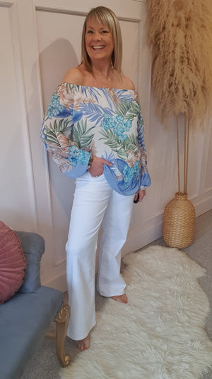 Floral Blossom Top - Blue/Cream