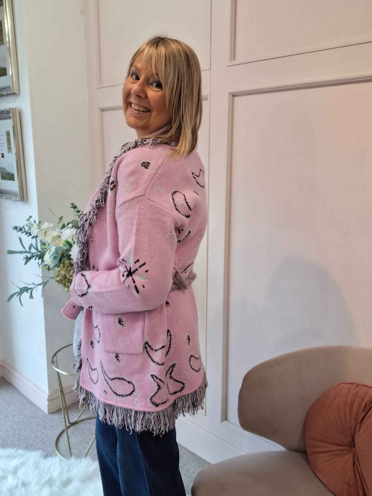 Fringe Detailing Wrap Tie Cardi/Jacket - Candy Pink