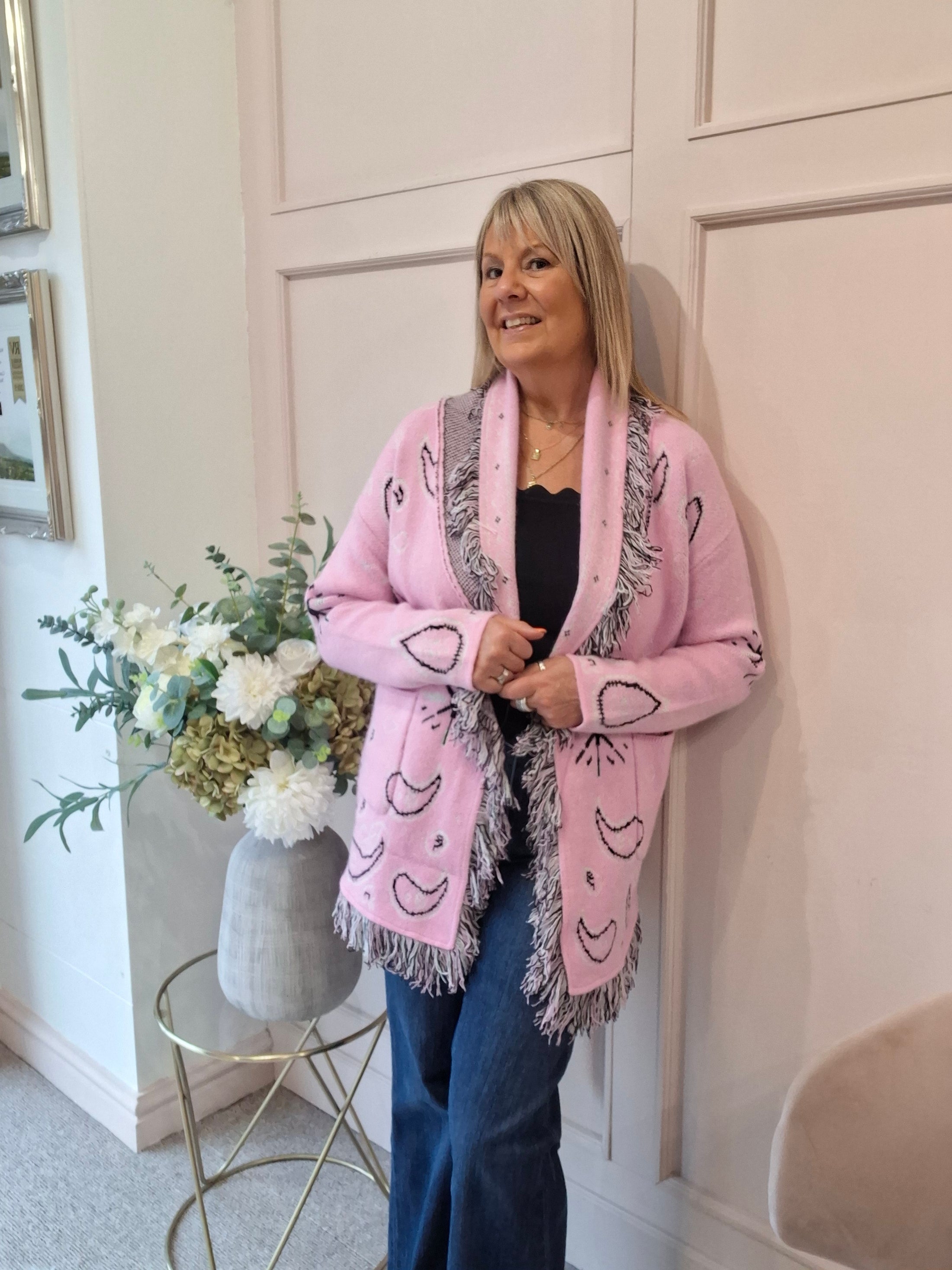 Fringe Detailing Wrap Tie Cardi/Jacket - Candy Pink