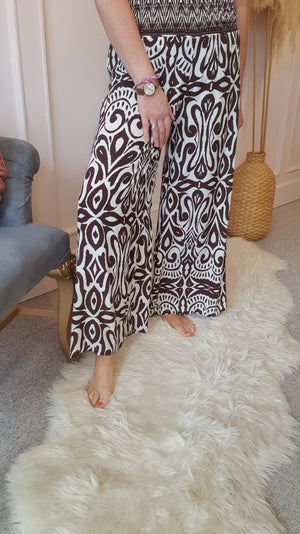 Aztec Palazzo Pants - Brown/Cream