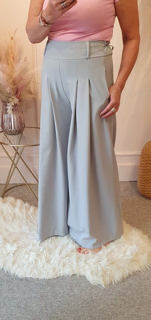 Pleated Front Wide Pant - Grey - Wardrobe By Simone