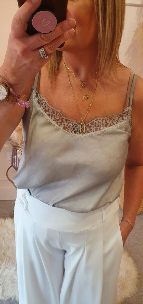 Lace Edged Camisole Top - Light Grey - Wardrobe By Simone