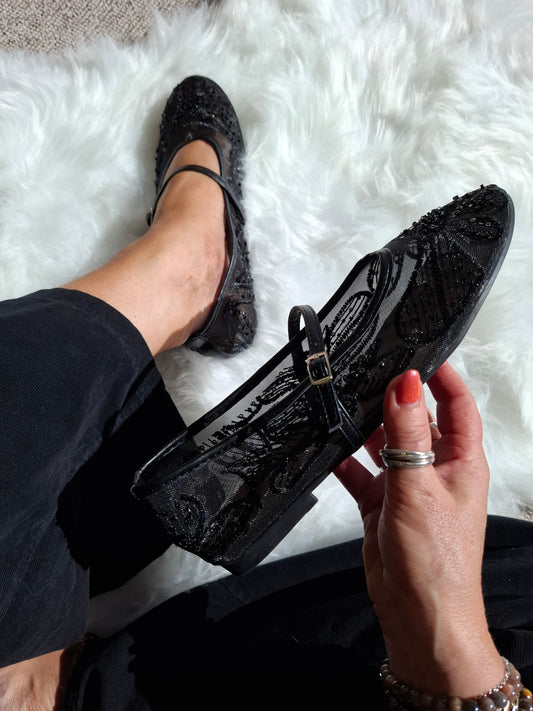 Sparkle  Beaded Mary Jane - Black - Wardrobe By Simone