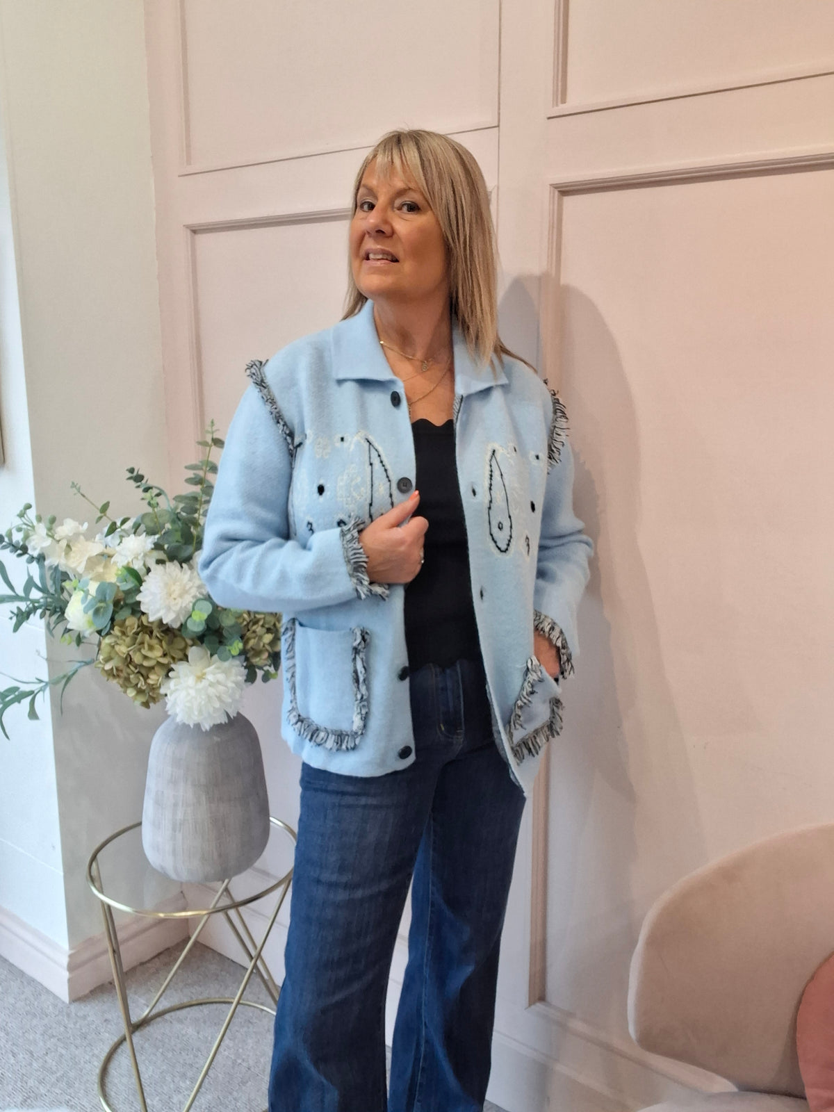 Fringe Detailing Cardi/Jacket - Powder Blue