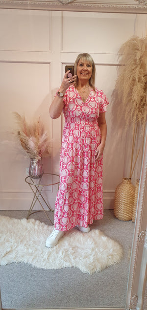 Fleur Flower Maxi Dress - Pink/White - Wardrobe By Simone