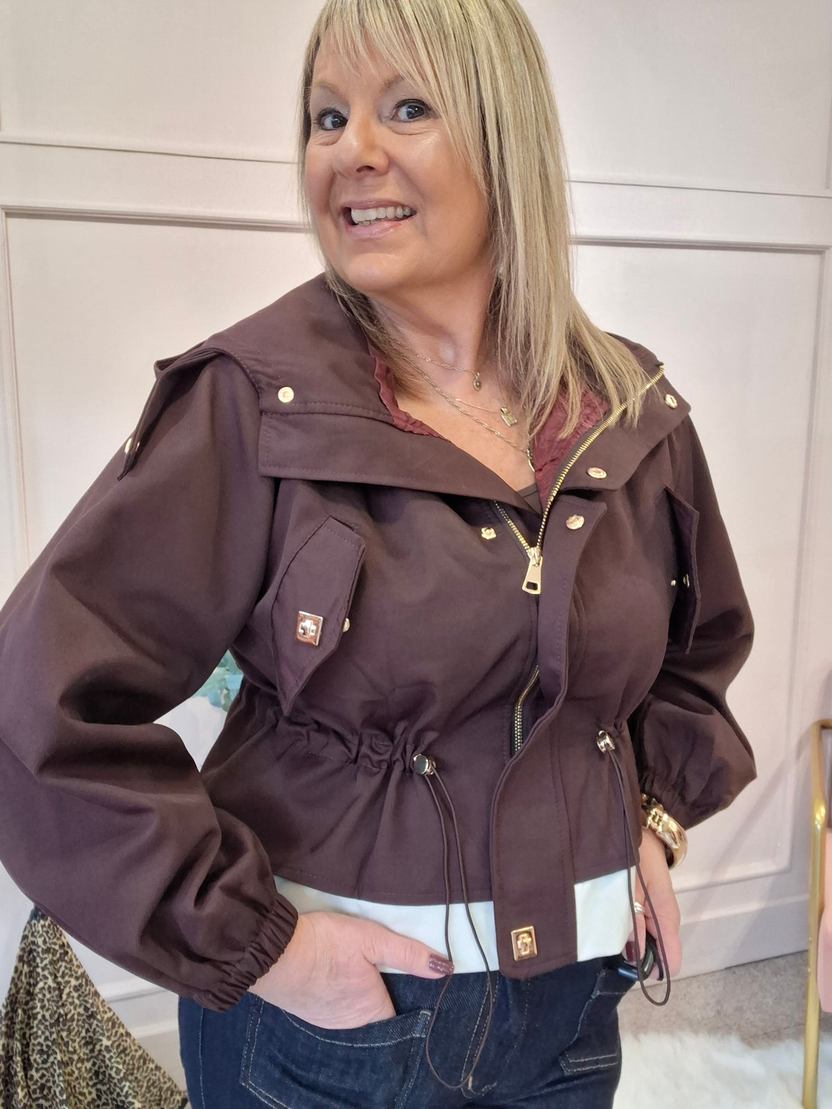 Short Hooded Jacket - Damson/Cream