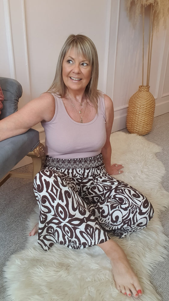 Aztec Palazzo Pants - Brown/Cream
