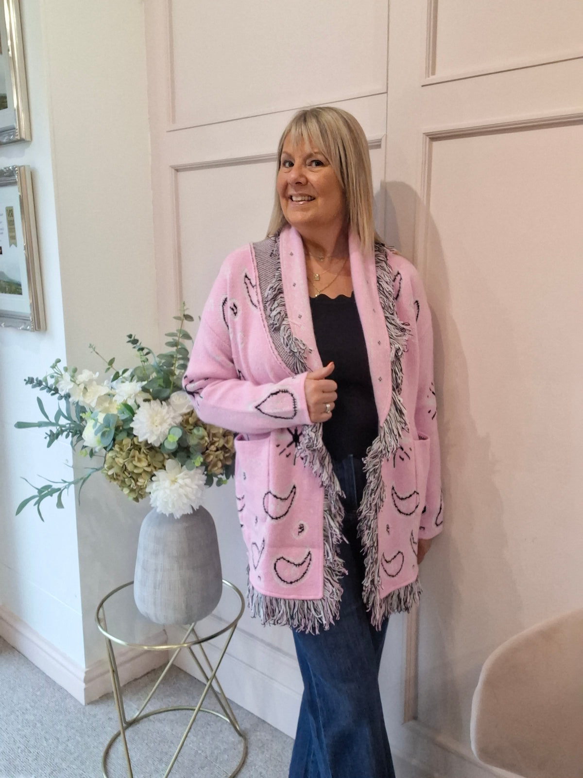 Fringe Detailing Wrap Tie Cardi/Jacket - Candy Pink